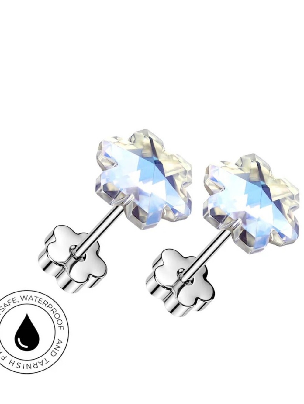Crystal Flower Flat back Earrings With Iridescent Clear Stones